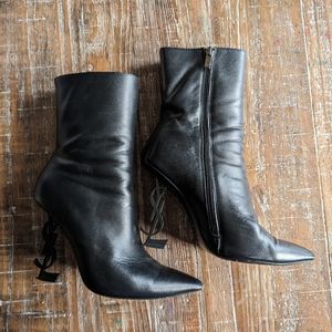 Inspired logo booties black leather